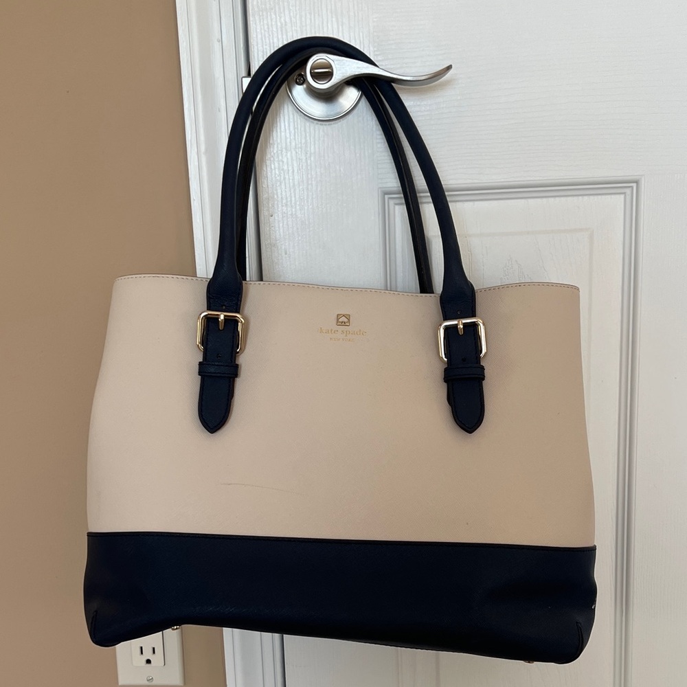 Kate Spade Beige and Navy Tote Bag
